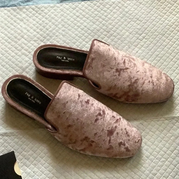 NEW Rag & Bone Luis Mule Pink Mauve Velvet Stacked Heel Loafer size 36 - Picture 9 of 16